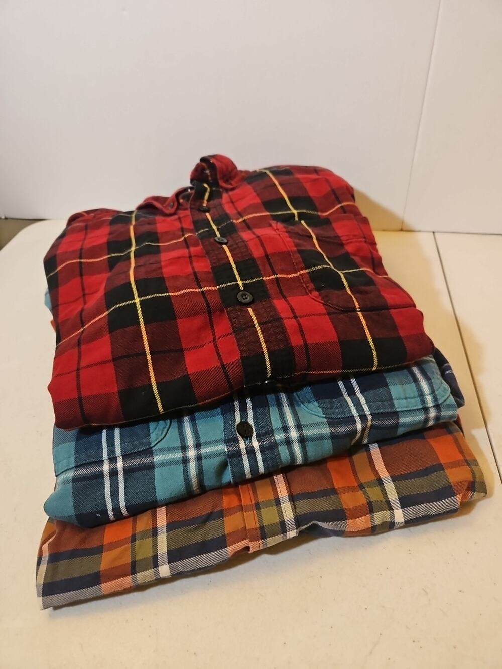 Lot of 3 Vintage LL Bean Cotton Plaid Shirt Size Large Slightly Fitted - Flawed